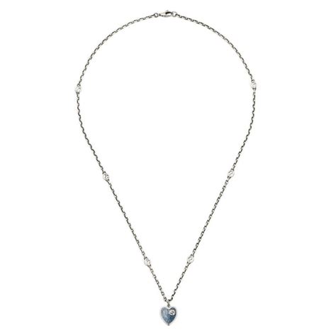 Gucci Necklace with Interlocking G Light Blue Enamel Heart